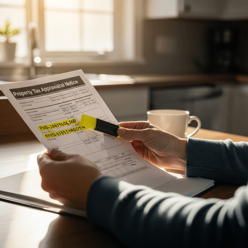 Homeowner reviewing property tax appraisal notice